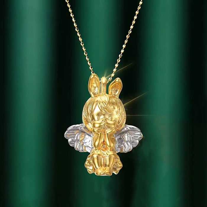 18K Solid Gold Angel Beautiful Pendant Necklace Bead Chain Jewelry Stamped Au750