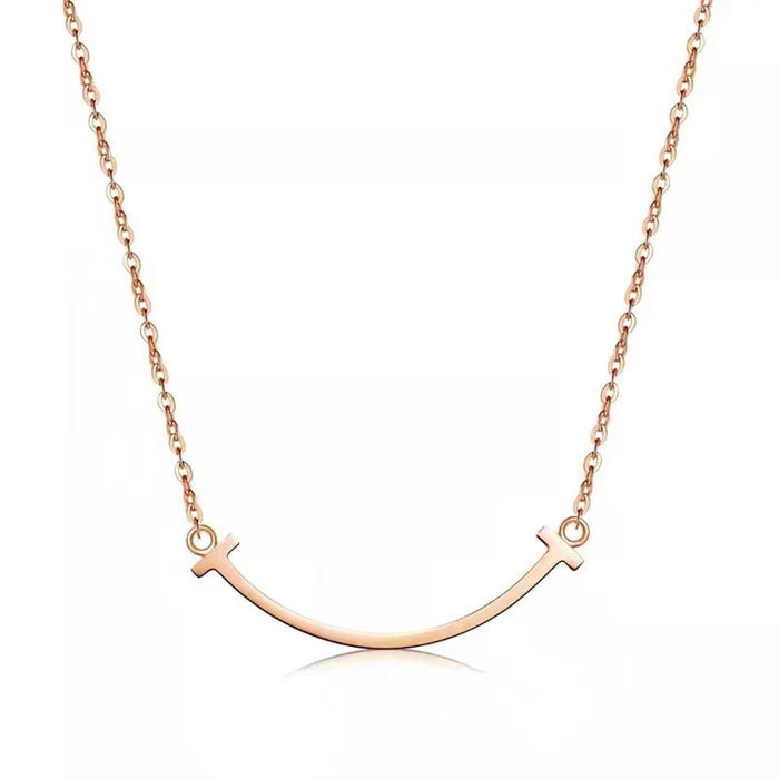 18K Solid Gold O Chain Bar Necklace Smile Beautiful Simple Jewelry Stamped Au750