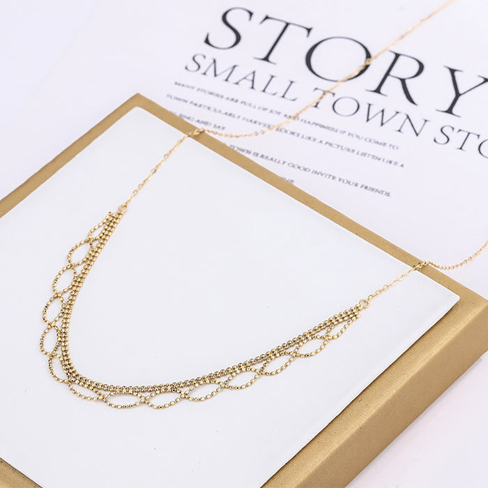 18K Solid Gold O Chain Bead Necklace Elegant Beautiful Jewelry Stamped Au750