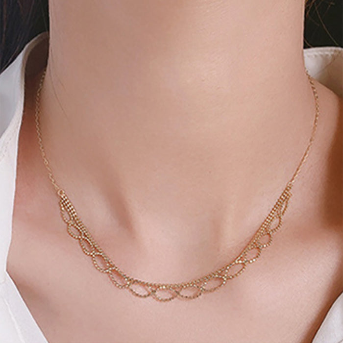 18K Solid Gold O Chain Bead Necklace Elegant Beautiful Jewelry Stamped Au750