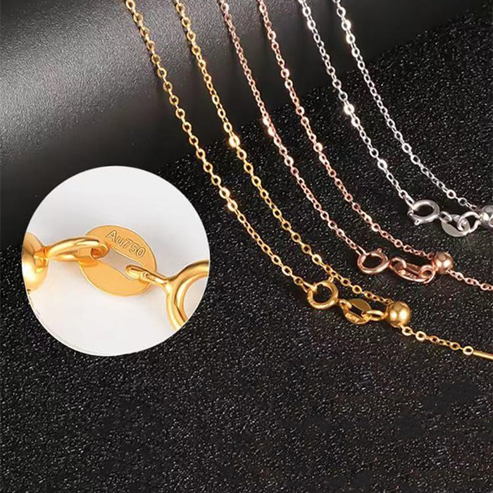 18K Solid Gold O Chain Necklace Bead Needle Y-Shape Beautiful Jewelry Adjustable