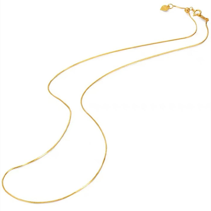 18K Solid Gold Thin Snake Bone Chain Necklace Heart Beautiful Jewelry Adjustable