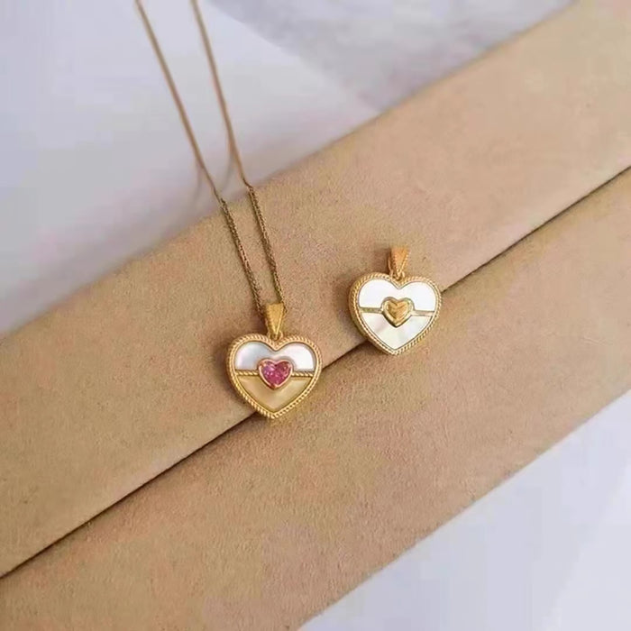 18K Solid Gold O Chain Beautiful Spinel Loving Heart Pendant Necklace Jewelry