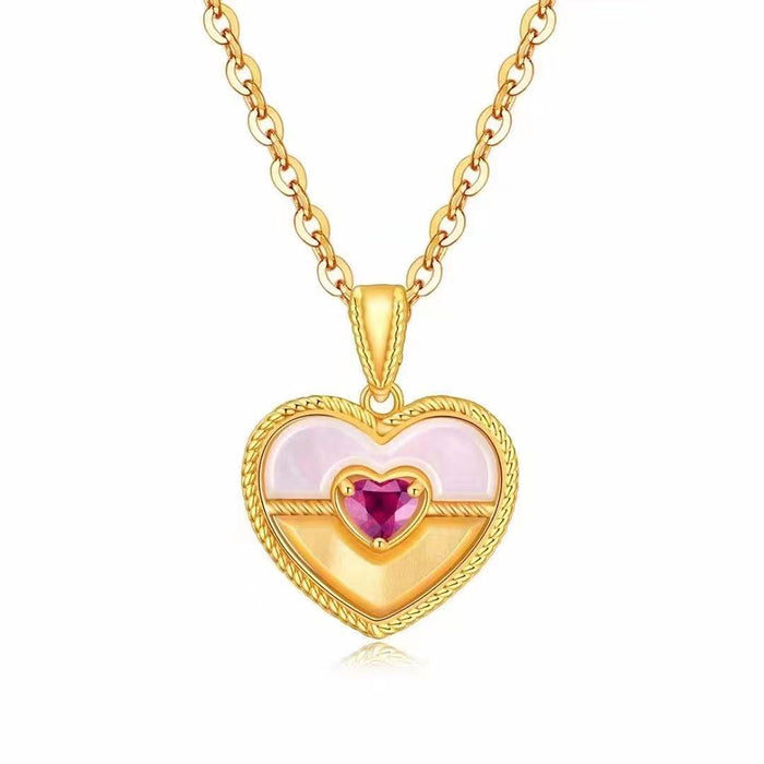 18K Solid Gold O Chain Beautiful Spinel Loving Heart Pendant Necklace Jewelry