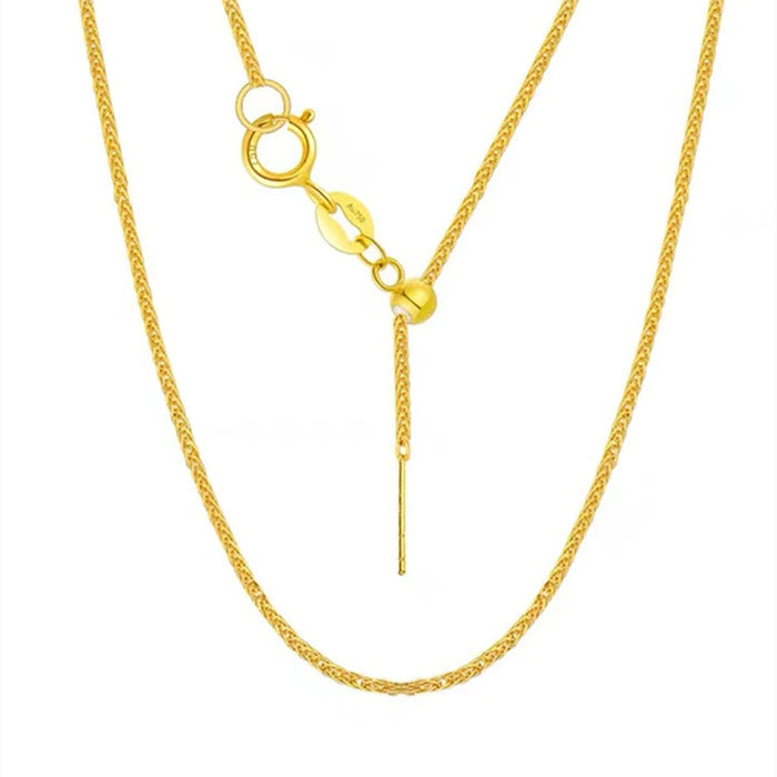 18K Solid Gold Chopin Chain Necklace Needle Beautiful Charm Jewelry Adjustable