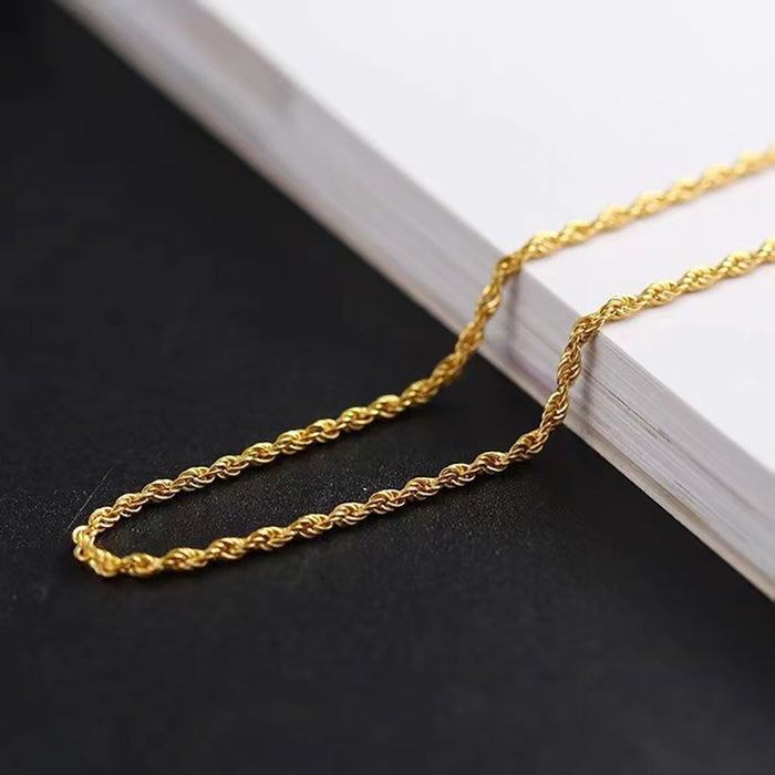 18K Solid Gold O Chain Twist Chain Necklace Bead Heart Beautiful Charm Jewelry