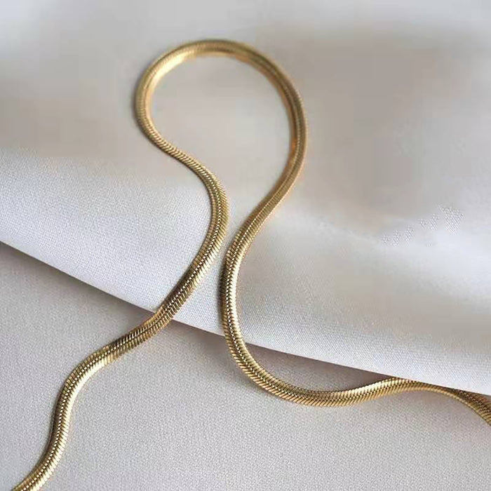 18K Solid Gold Flat Snake Chain Necklace Elegant Beautiful Jewelry Stamped Au750