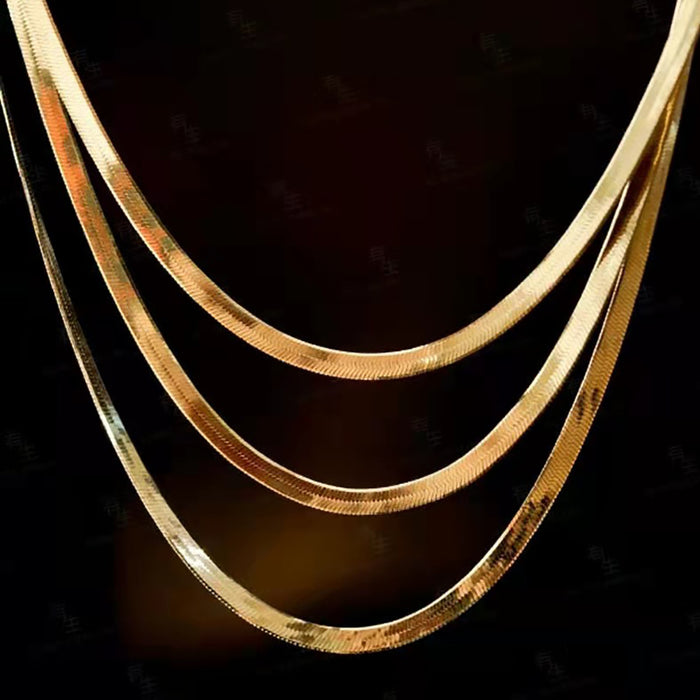 18K Solid Gold Flat Snake Chain Necklace Elegant Beautiful Jewelry Stamped Au750