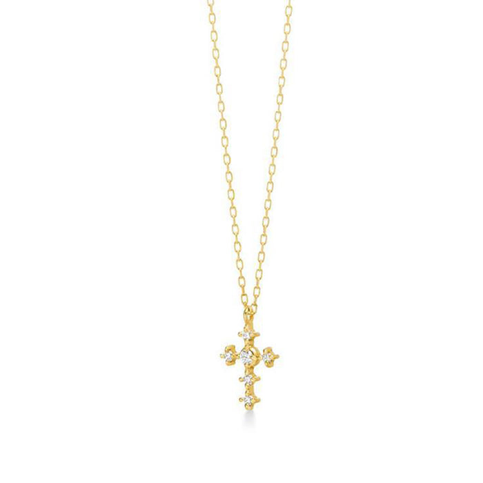9K Solid Gold O Chain Diamond Pendant Necklace Beautiful Charm Cross Jewelry