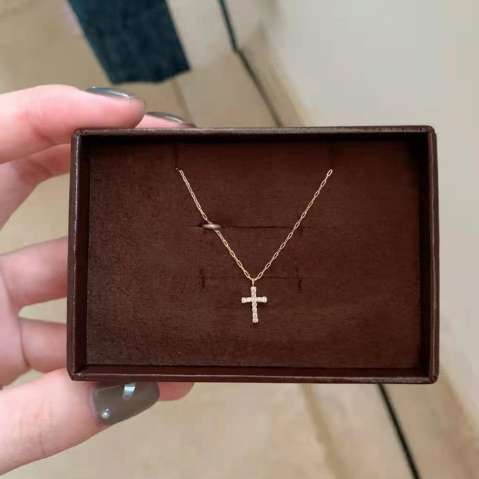 9K Solid Gold O Chain Diamond Pendant Necklace Beautiful Charm Cross Jewelry