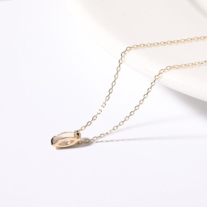 9K Solid Gold O Chain Diamond Pendant Necklace Oval Rectangle Beautiful Charm Jewelry