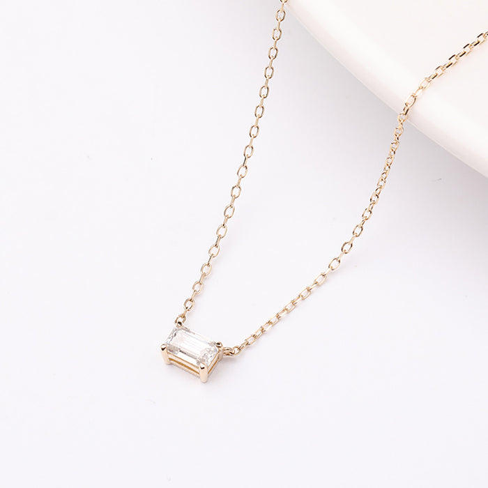 9K Solid Gold O Chain Diamond Pendant Necklace Oval Rectangle Beautiful Charm Jewelry