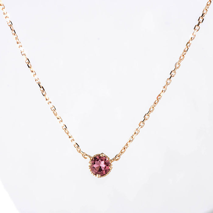9K Solid Gold O Chain Natural Tourmaline Pendant Necklace Round Charm Jewelry