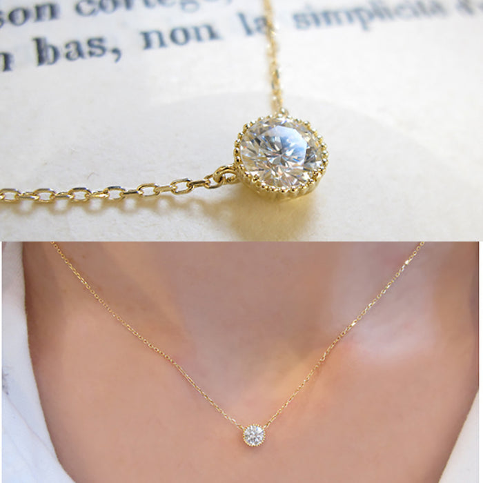 9K Solid Gold Moissanite Diamond Pendant Necklace Round Beautiful Charm Jewelry