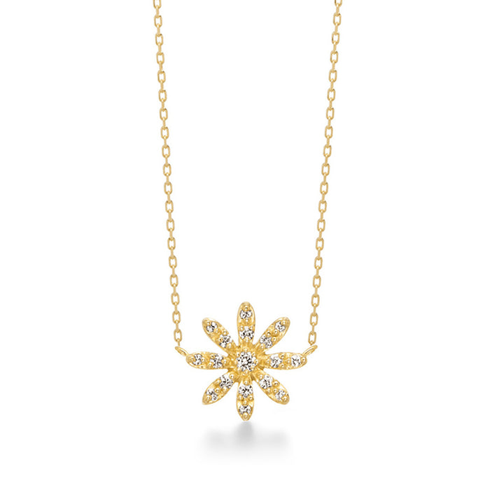 9K 10K 14K Solid Gold O Chain Diamond Pendant Necklace Margherita Flower Beautiful Jewelry