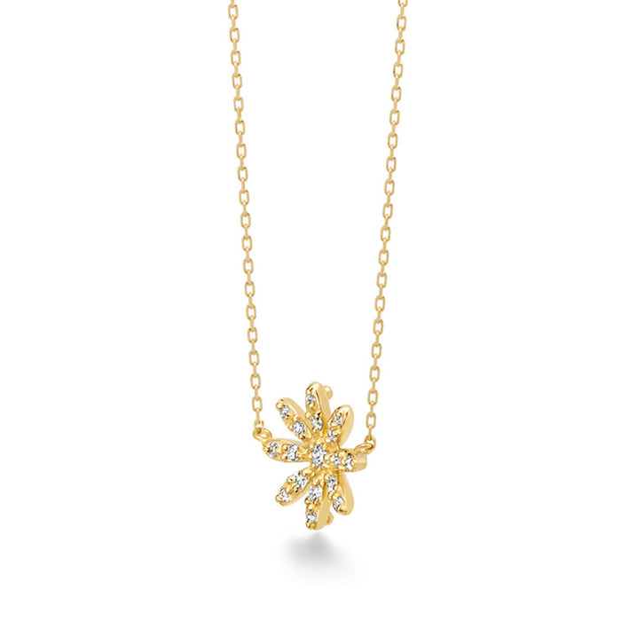 9K 10K 14K Solid Gold O Chain Diamond Pendant Necklace Margherita Flower Beautiful Jewelry