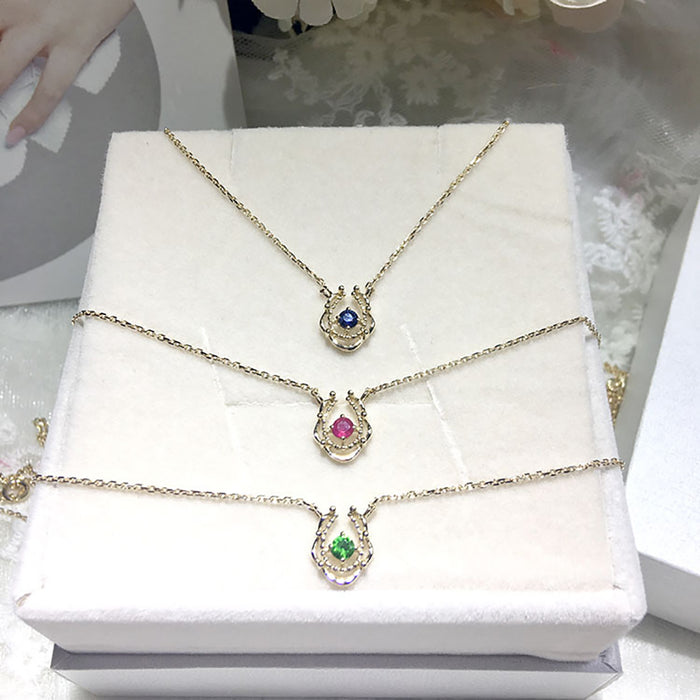 9K Solid Gold O Chain Natural Ruby Sapphire Tsavorite Pendant Necklace Horseshoe Beautiful Jewelry