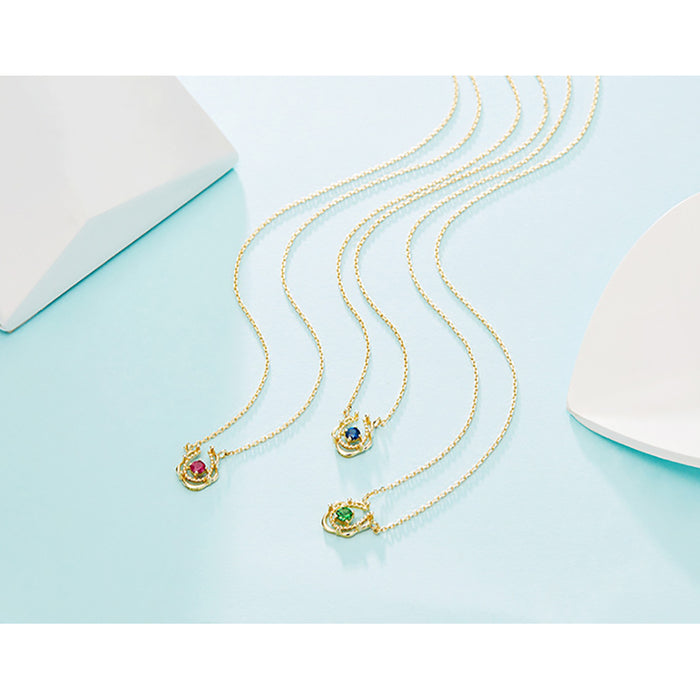 9K Solid Gold O Chain Natural Ruby Sapphire Tsavorite Pendant Necklace Horseshoe Beautiful Jewelry