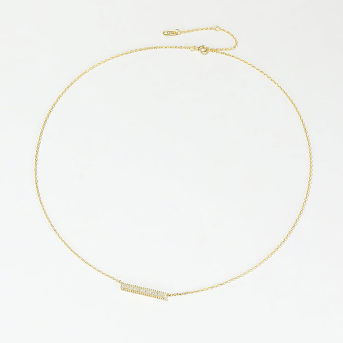 9K Solid Gold O Chain Diamond Pendant Necklace Bar Balance Beam Beautiful Charm Jewelry