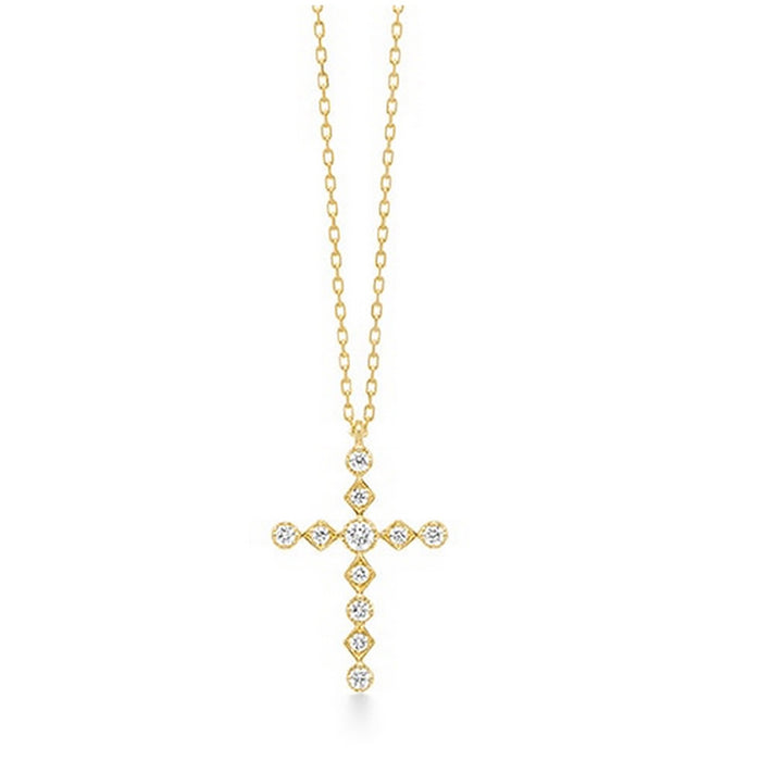 18K Solid Gold Natural Diamond Pendant Necklace Cross Beautiful Charm Jewelry