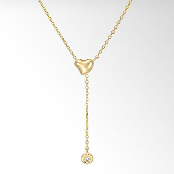 9K Solid Gold O Chain Pendant Necklace Y-Shape Loving Heart Beautiful Charm Jewelry