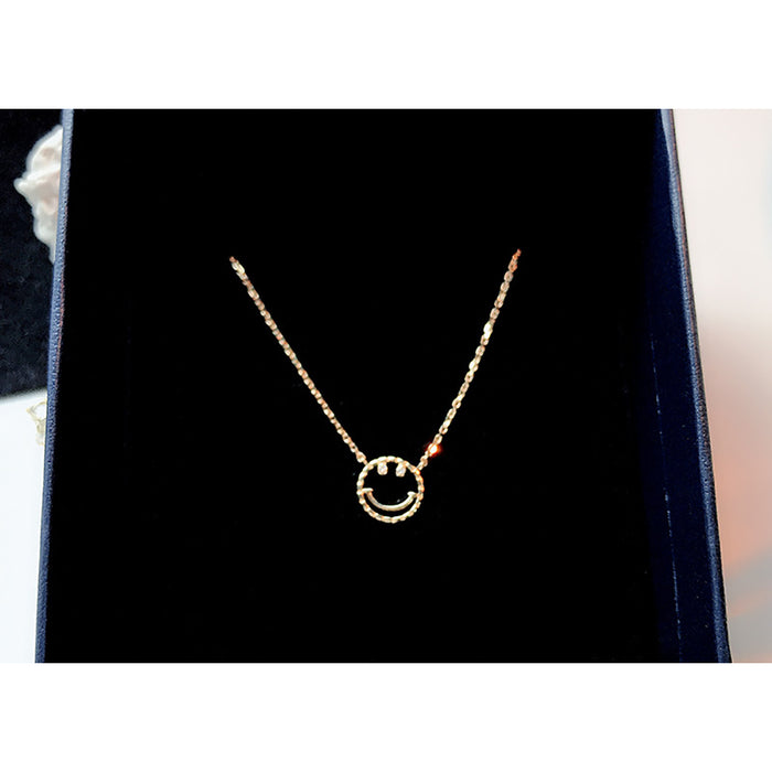 9K Solid Gold Natural Diamond Pendant Necklace Smiling Face Happy Charm Jewelry