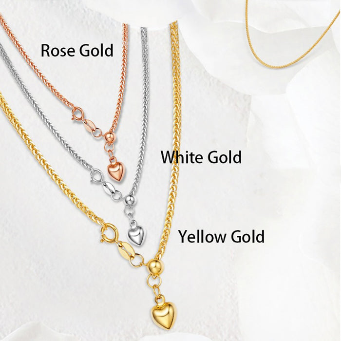 18K Solid Gold Chopin Chain Pendant Necklace Heart Y-Shape Beautiful Jewelry Adjustable