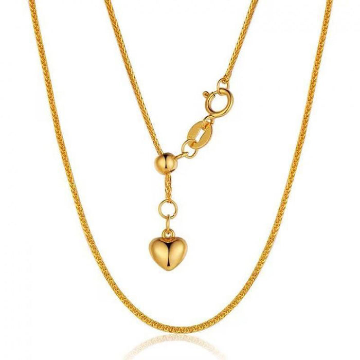18K Solid Gold Chopin Chain Pendant Necklace Heart Y-Shape Beautiful Jewelry Adjustable