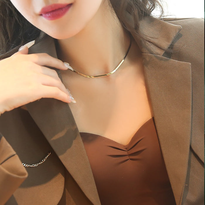 18K Solid Gold Flat Snake Chain Necklace Elegant Beautiful Choker Jewelry Stamped Au750
