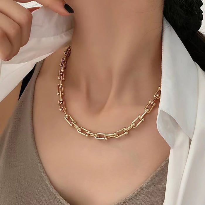 18K Solid Gold Horseshoe Link Chain Necklace Beautiful Choker Jewelry 16" 18" 20" 22" 24" 26" 28"