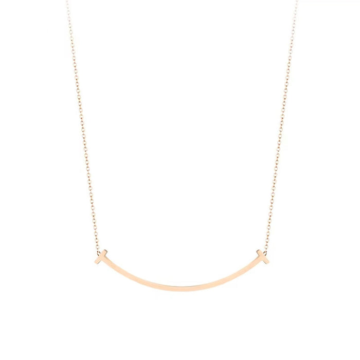 18K Solid Gold O Chain Bar Necklace Smile Beautiful Simple Jewelry Stamped Au750