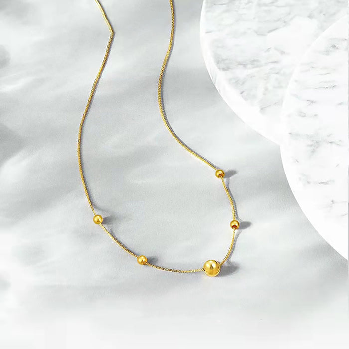 18K Solid Gold Chopin Chain Necklace Cat's Eye Bead Beautiful Choker Jewelry