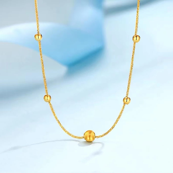18K Solid Gold Chopin Chain Necklace Cat's Eye Bead Beautiful Choker Jewelry