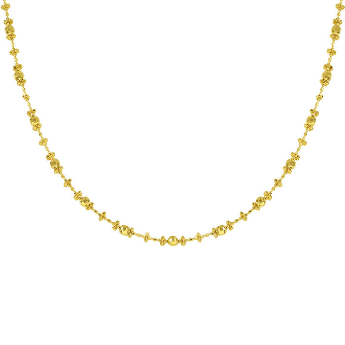 18K Solid Gold Bead Chain Necklace Laser Glossy Charm Little Plum Flower Jewelry