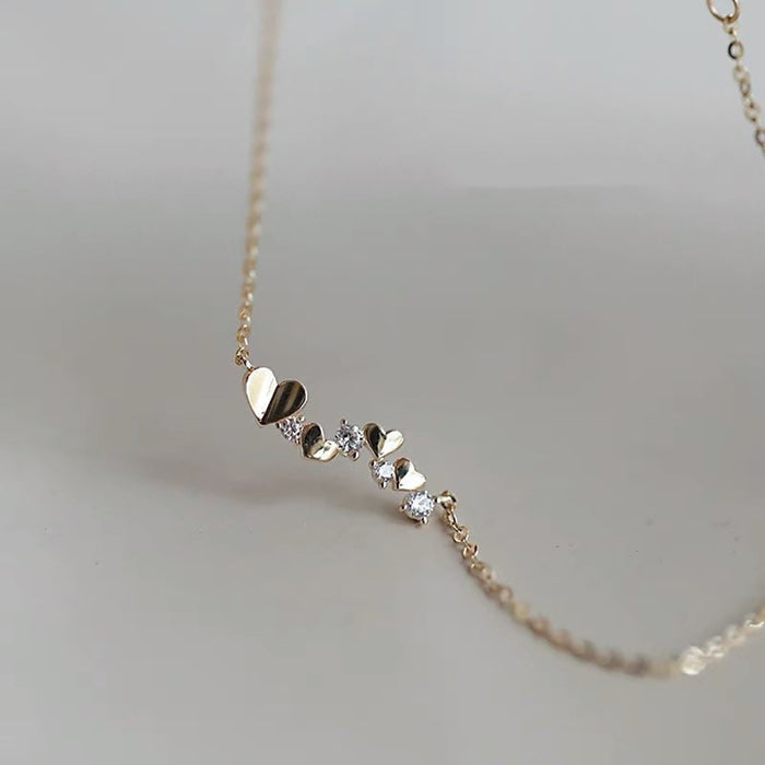 14K Solid Gold O Chain CZ Pendant Necklace Loving Heart Beautiful Choker Jewelry