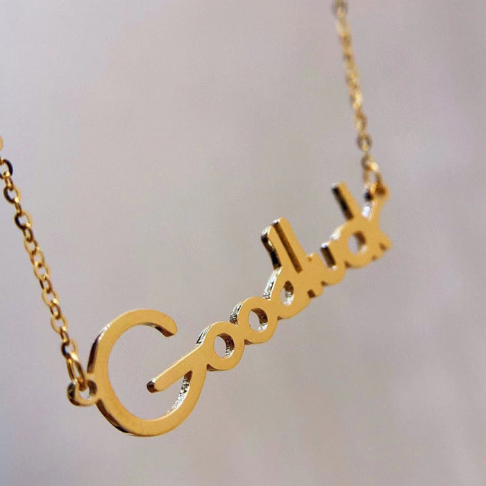 18K Solid Gold O Chain Pendant Necklace Letters Good Luck Lucky Jewelry 18"