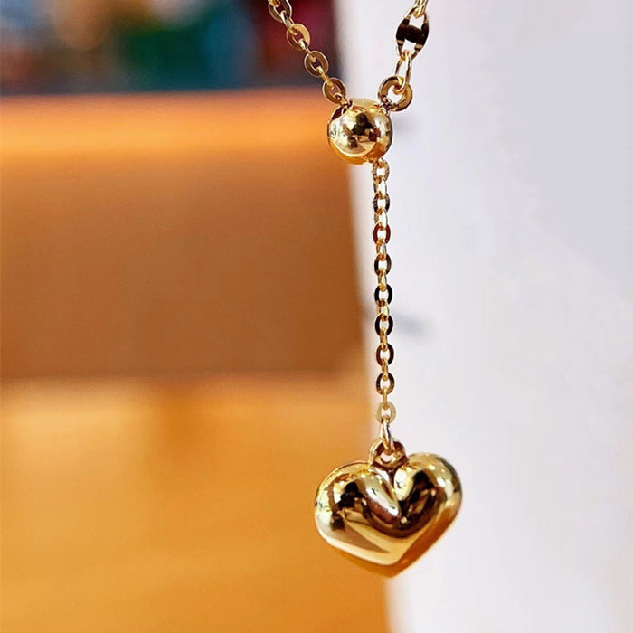 18K Solid Gold O Chain Mariner Chain Pendant Necklace Bead Loving Heart Jewelry