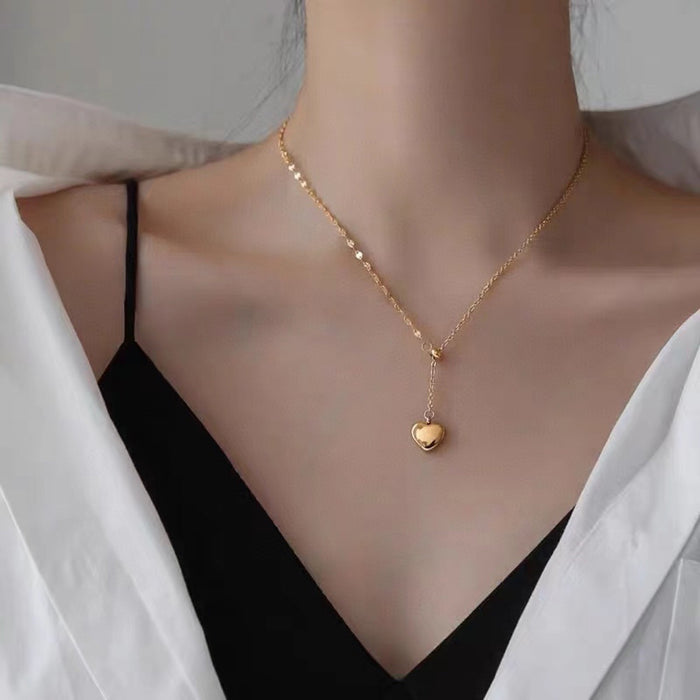 18K Solid Gold O Chain Mariner Chain Pendant Necklace Bead Loving Heart Jewelry