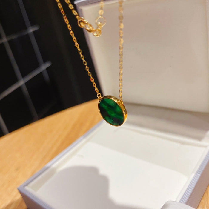 18K Solid Gold O Chain Natural 10mm Round Jade Jadeite Pendant Necklace Charm Jewelry