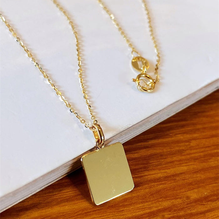 18K Solid Gold O Chain Pendant Necklace Square Dog Tags Jewelry Can be Engraved