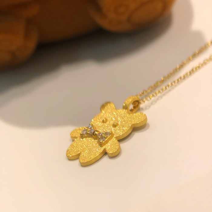 18K Solid Gold Natural Diamond Pendant Necklace Bow Bear Animals Cute Jewelry
