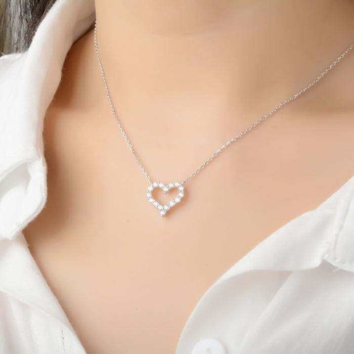 18K Solid Gold O Chain Natural Diamond Pendant Necklace Loving Heart Charm Jewelry
