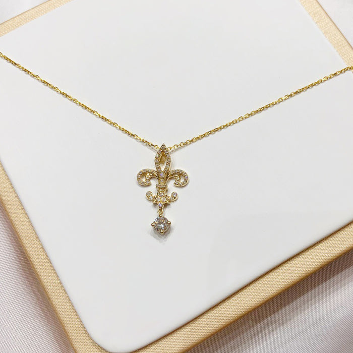 18K Solid Gold O Chain Natural Diamond Pendant Necklace Flower Anchor Jewelry 18"