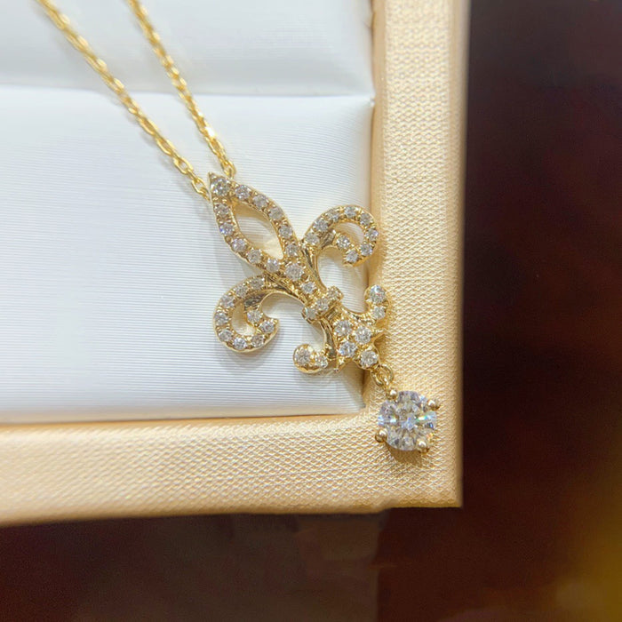18K Solid Gold O Chain Natural Diamond Pendant Necklace Flower Anchor Jewelry 18"