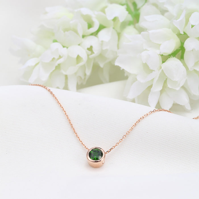 18K Solid Gold Natural Diopside Pendant Necklace Gemstone Round Charm Jewelry