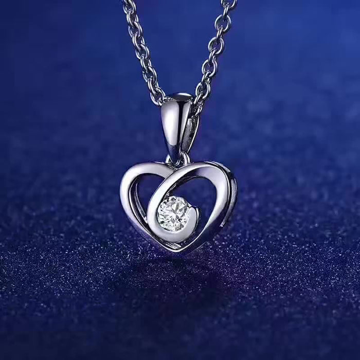 18K Solid Gold Natural Round Diamond Pendant Necklace Heart Charm Jewelry