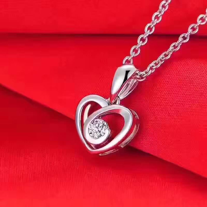 18K Solid Gold Natural Round Diamond Pendant Necklace Heart Charm Jewelry