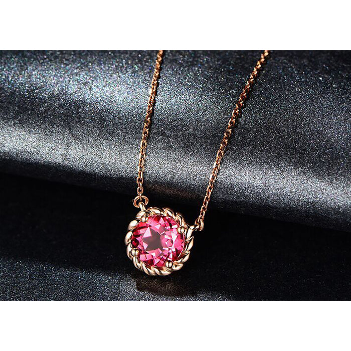 18K Solid Gold Natural Round Tourmaline Diamond Pendant Necklace Charm Jewelry