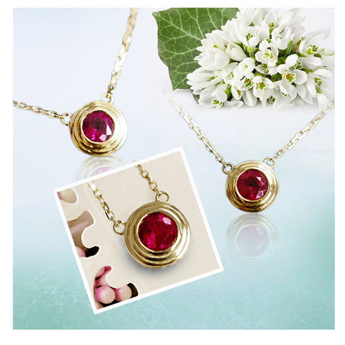 18K Solid Gold Natural Tourmaline Pendant Necklace Gemstone Round Charm Jewelry