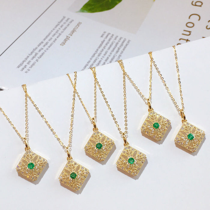 18K Solid Gold Natural Round Emerald Diamond Pendant Necklace Charm Jewelry 18"
